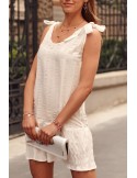 Creamy, tie-on-the-shoulder, striped summer dress PR3203 - Online store - Boutique